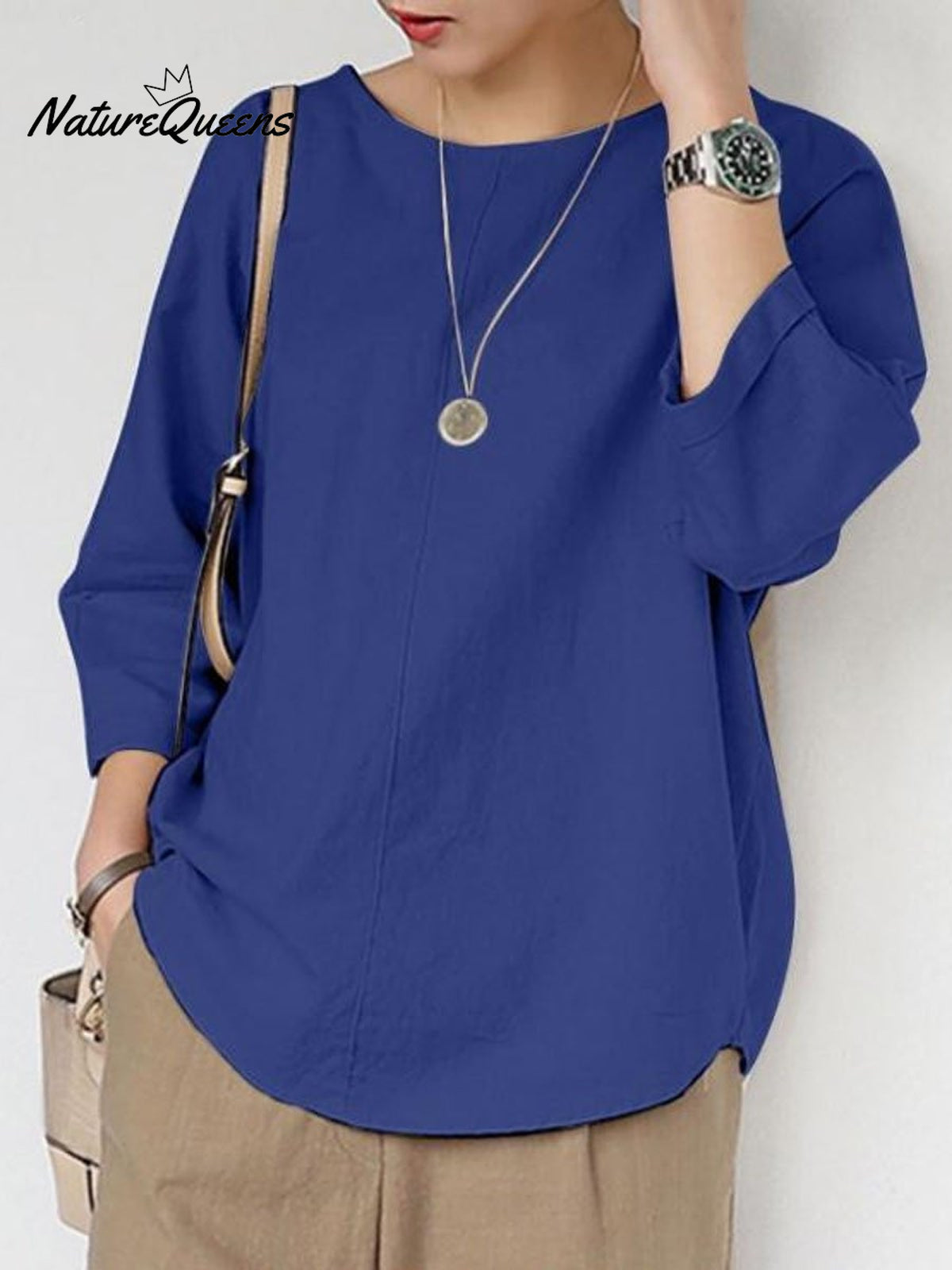Women's Solid Color Loose Elegant Casual Cotton And Linen T-Shirt