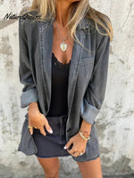 Women's Solid Color Loose Long Sleeve Denim Jacket