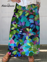 Summer Forest Art Printed Women's Linen Pocket Skirt