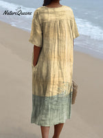 Women's Retro Waves Seabirds Japanese Art Graphic Print Flowy Dress