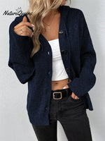 Solid Color V-neck Knitted Cardigan Jacket