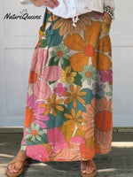 Women'sFlower ArtPrint Linen Pocket Skirt