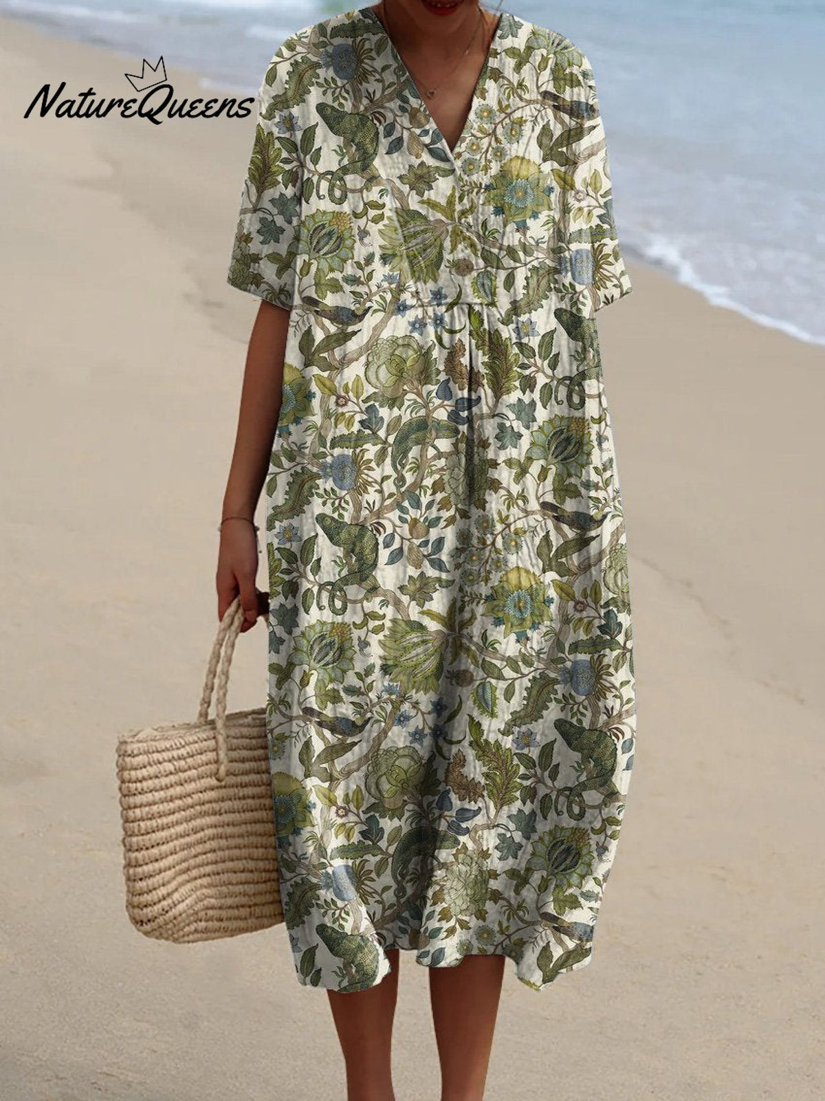 Vintage Style Jungle Pattern Printed Women's Flowy Dress