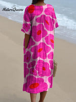 Vibrant Pink Floral Pattern Printed Women's Flowy Dress