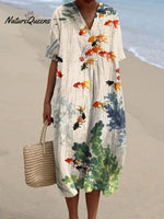 Women's Watercolor Fish Art Print Flowy Dress