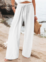 Women’s Cotton And Linen Wide Leg Casual Pants White / S