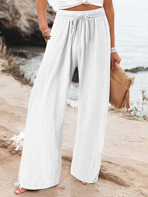 Women’s Cotton And Linen Wide Leg Casual Pants White / S