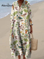 Women's Lovely Floral Birds Art Print Flowy Dress