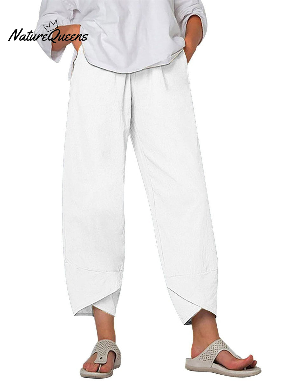 Women's Solid Color Loose Elegant Casual Simple Cotton And Linen Ninth Pants