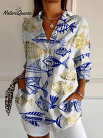 Women's Fish Art Print Casual Cotton Shirt