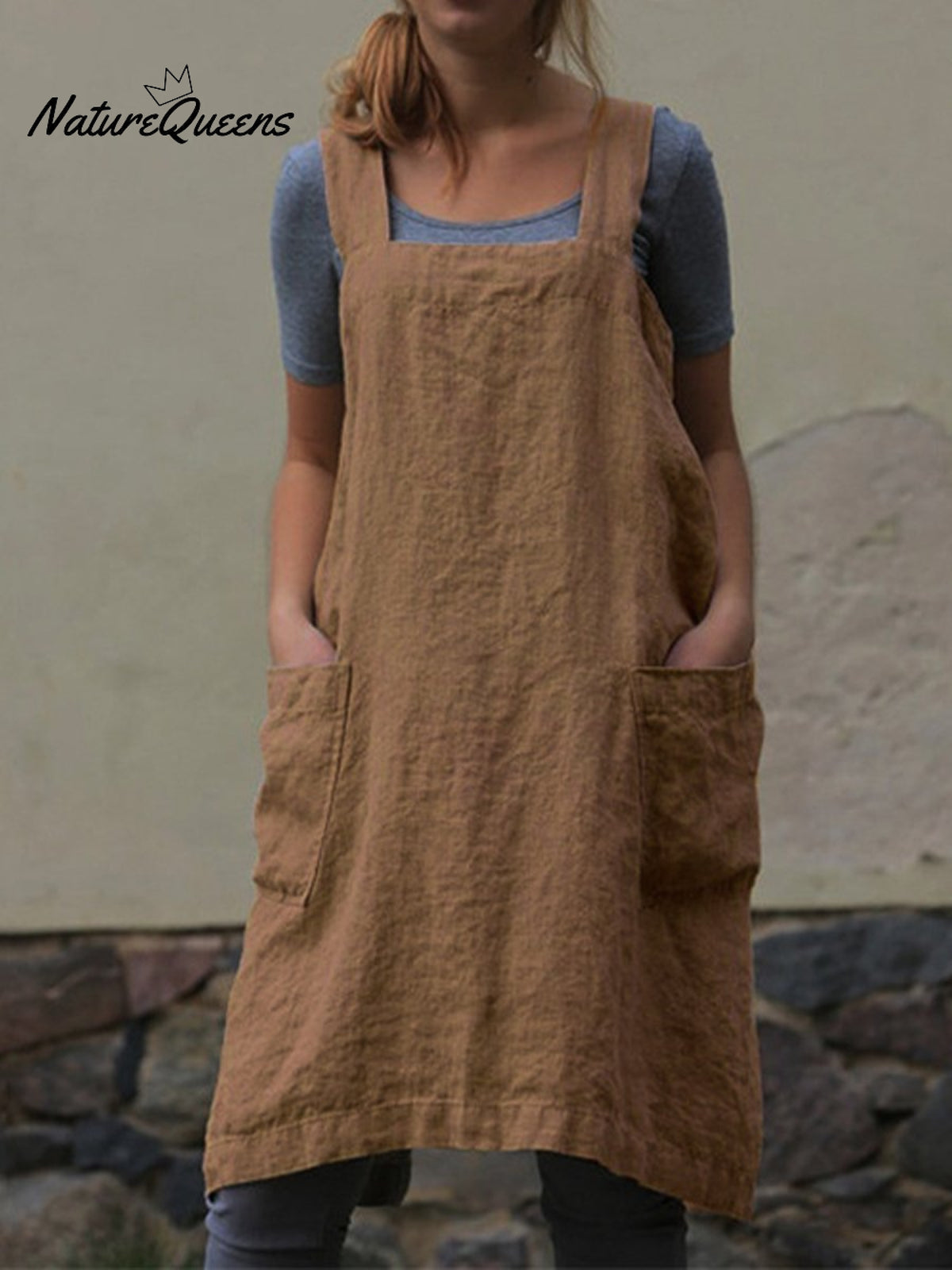 Fashion Loose Linen Long Dress Khaki / S