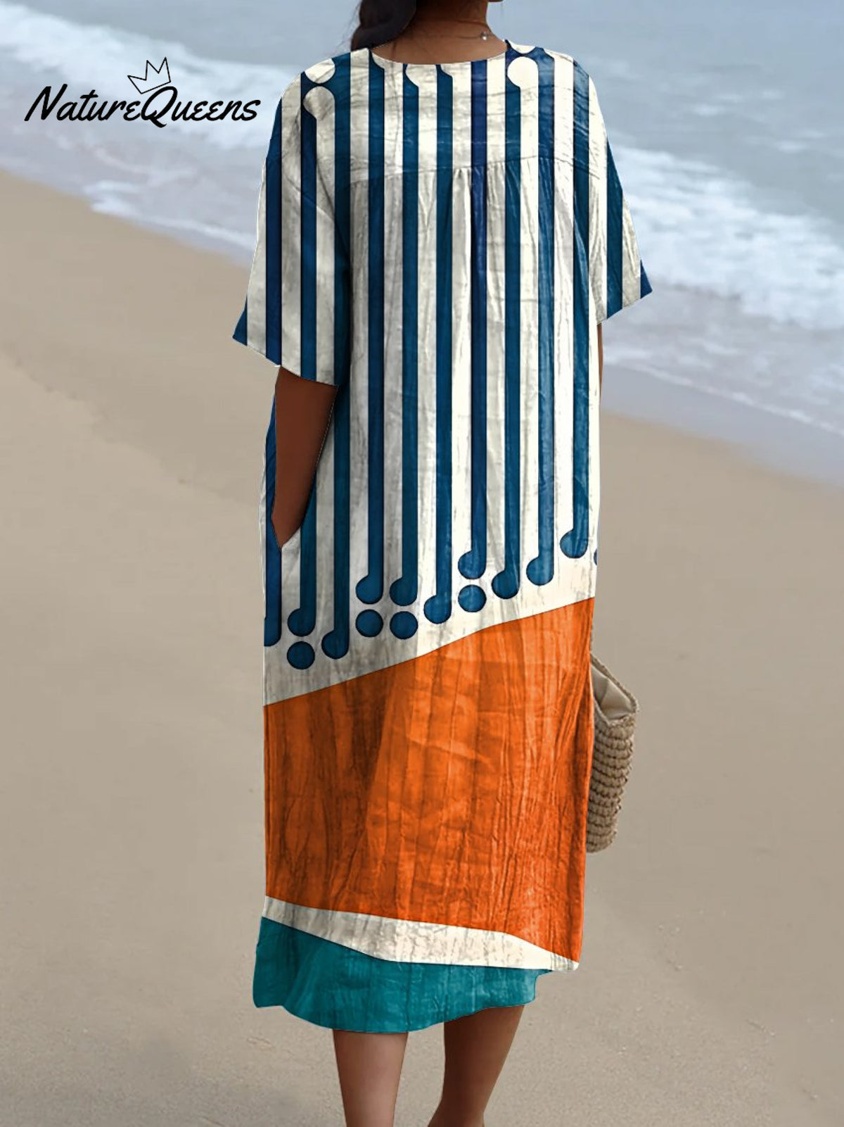 Women's Striped Color-blocking Watercolor Splash Fluid Art Print Flowy Dress