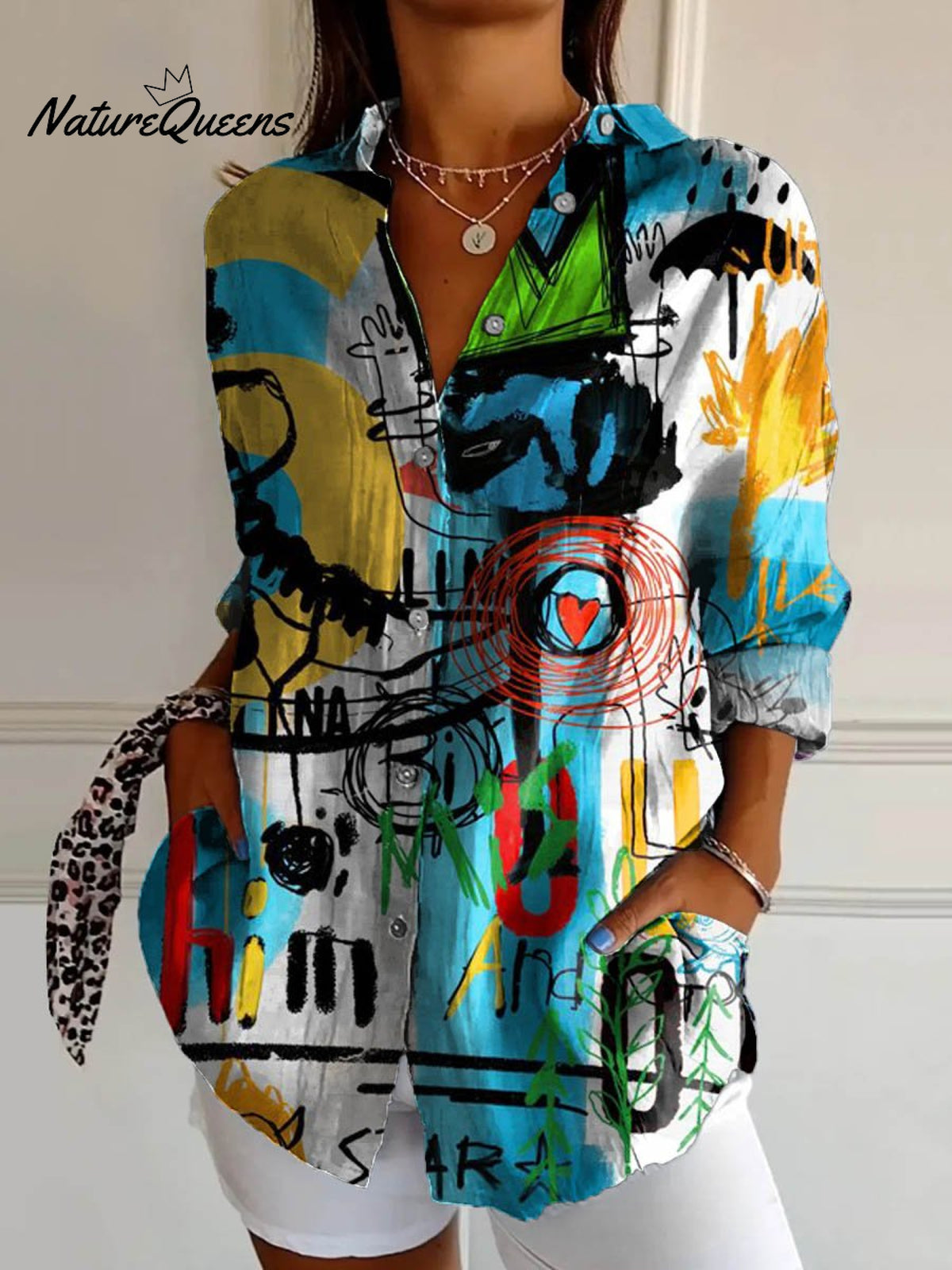 Women's Vintage Abstract Pattern Art Print Casual Cotton Shirt