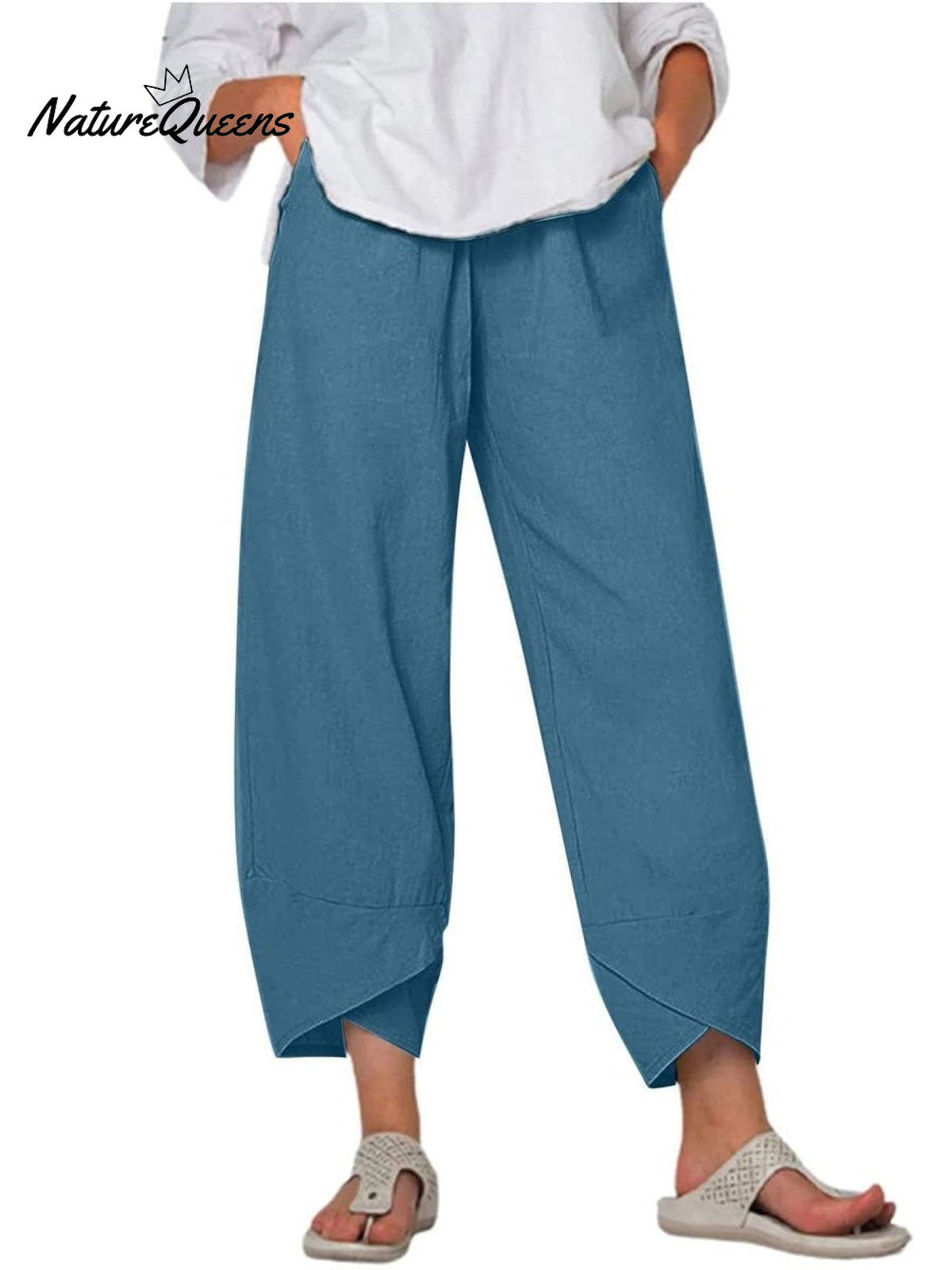 Women's Solid Color Loose Elegant Casual Simple Cotton And Linen Ninth Pants