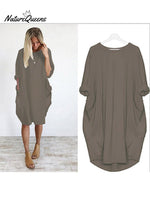 Women’s Solid Color Loose Elegant Casual Long - Sleeved Pocket Dress Dark Khaki / S