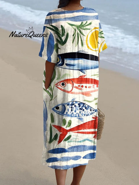 Women's Fish  Art Print Flowy Dress