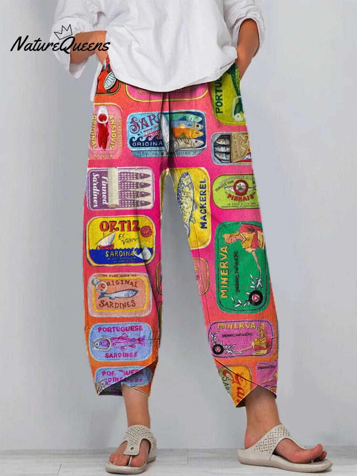 Women's Fish ArtPrinted Cotton And Linen Casual Pants