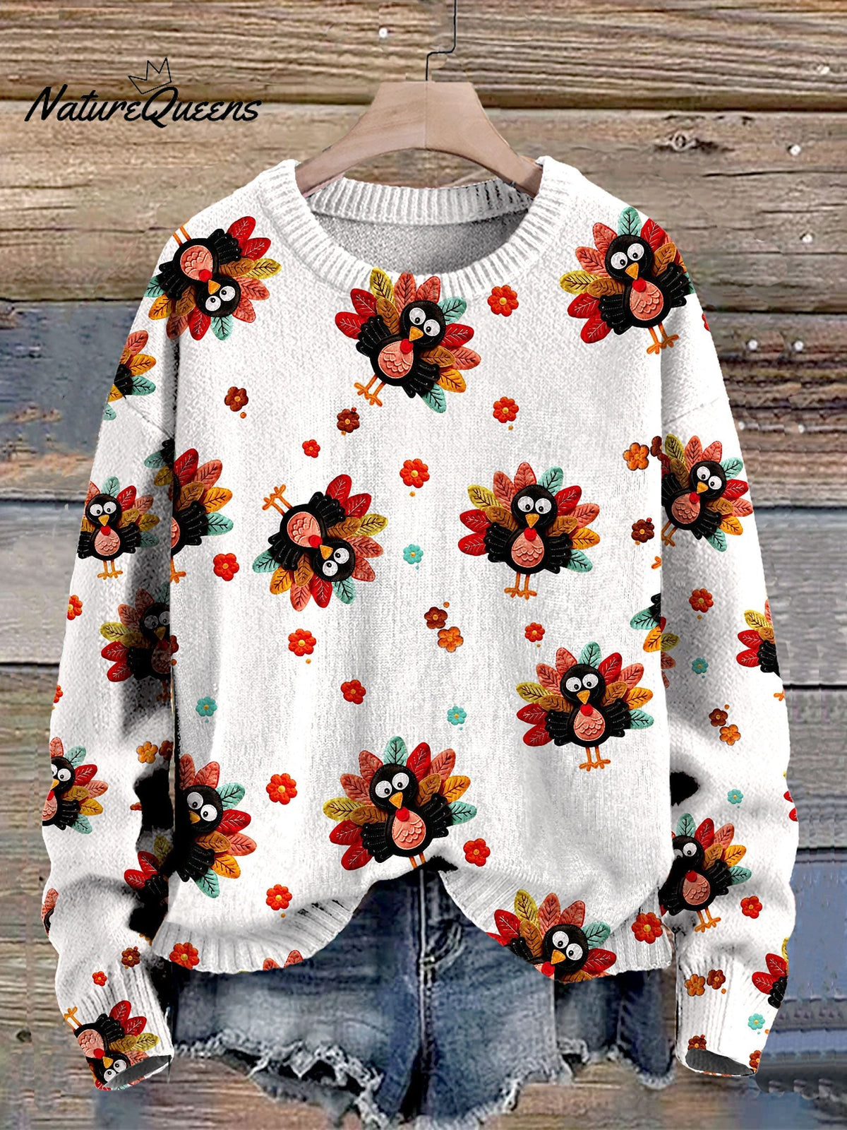 Thanksgiving Turkey 3D Print Knit Pullover Sweater