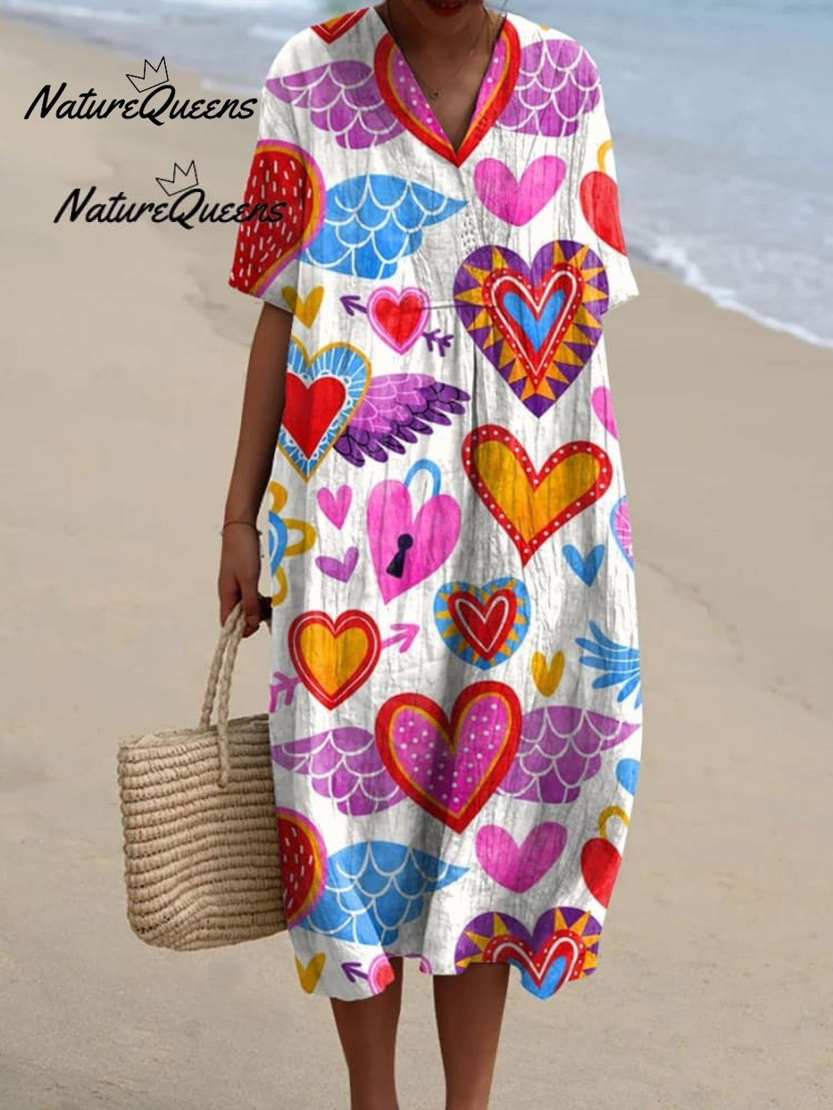 Heart Art Printed Women's Casual Cotton And Linen Shirt