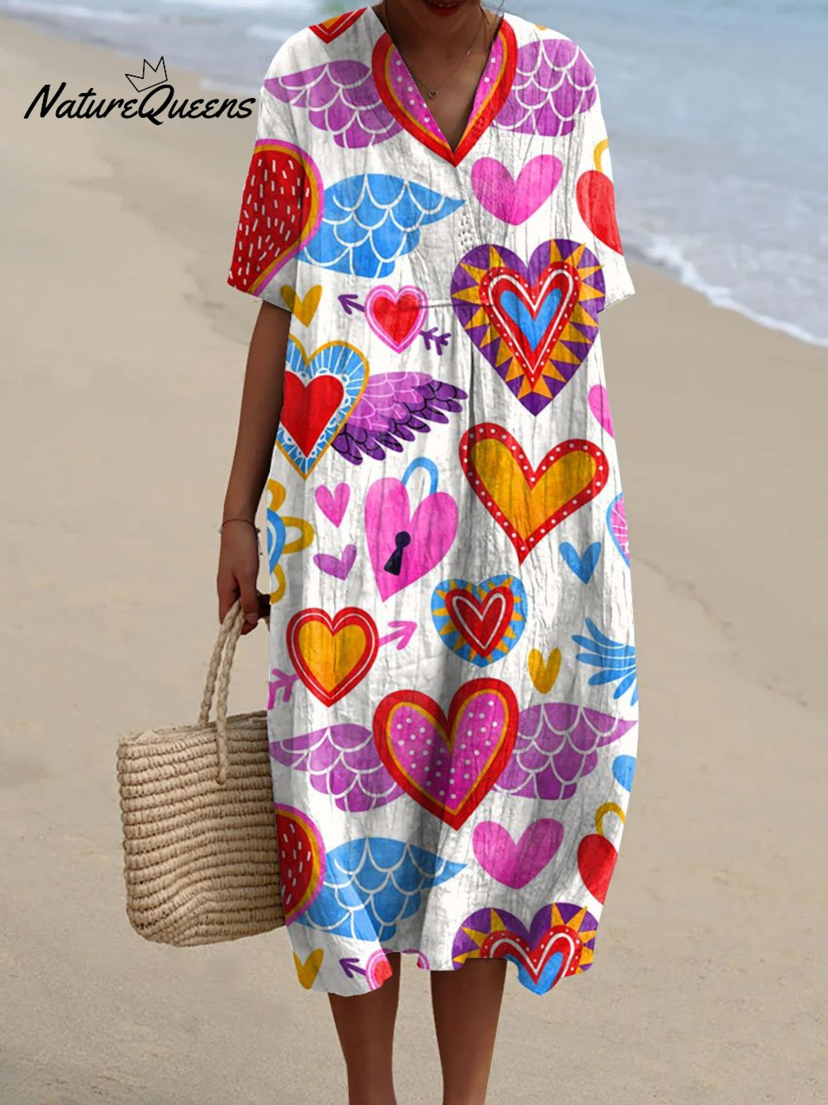 Women's Heart Art Print Flowy Dress