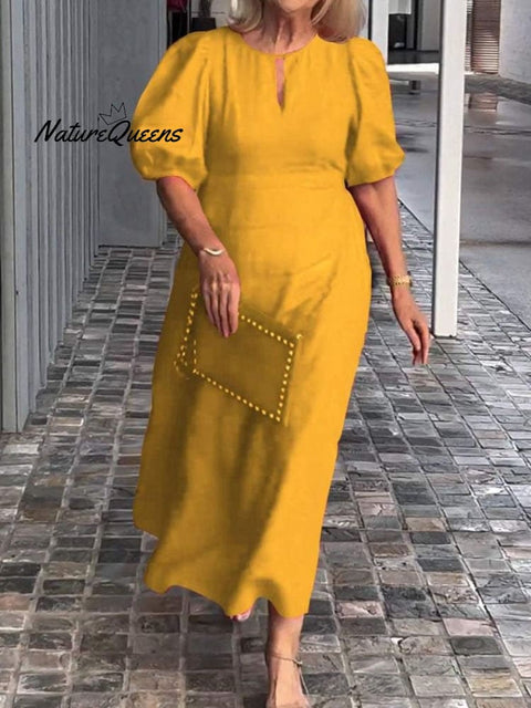 Women's Solid Color Loose Elegant Casual Puff Sleeves Dress