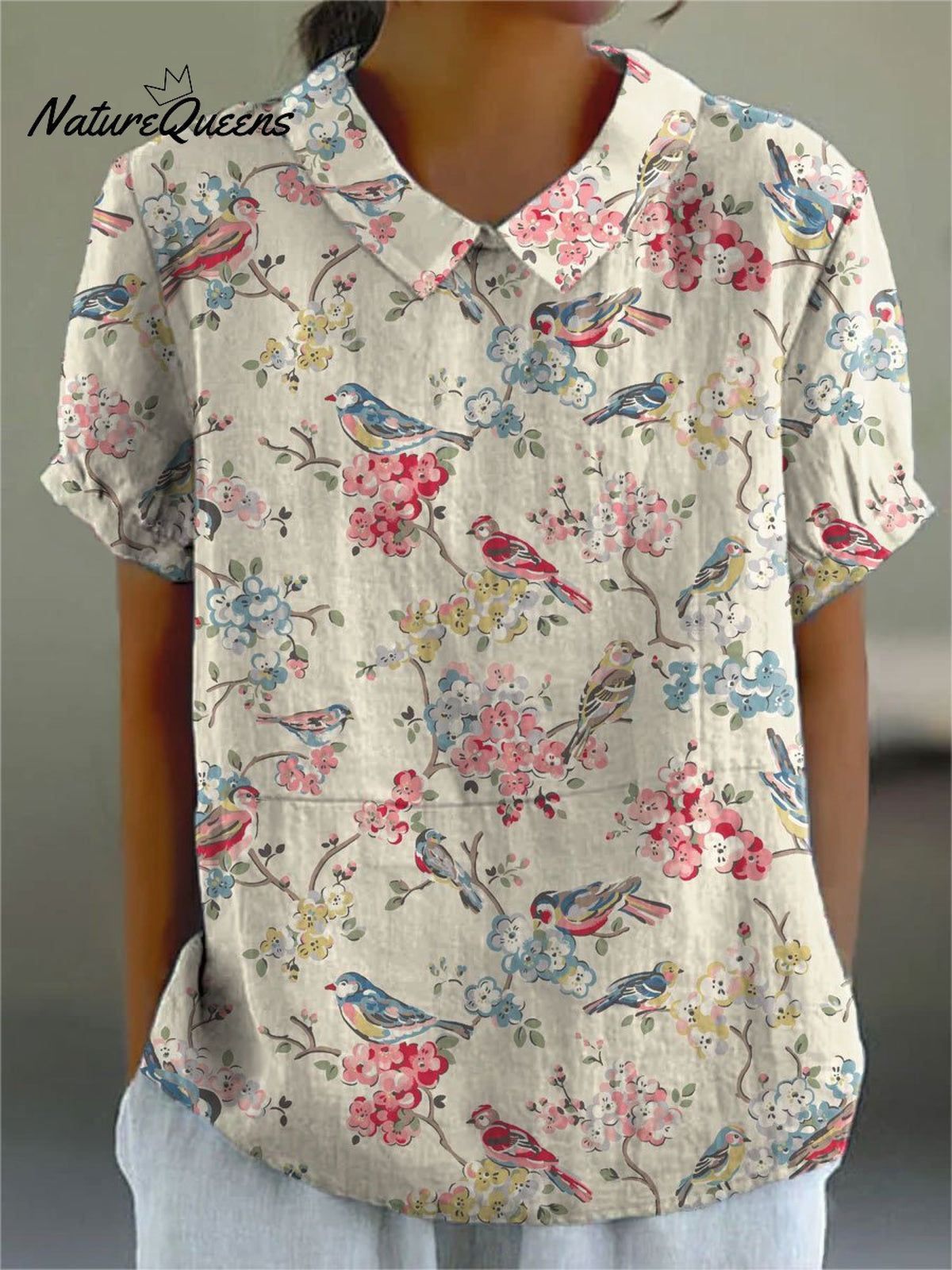 Women’s Floral Print Casual Cotton And Linen Shirt Multicolor / S
