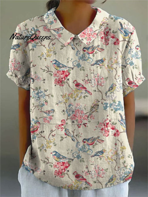Women’s Floral Print Casual Cotton And Linen Shirt Multicolor / S