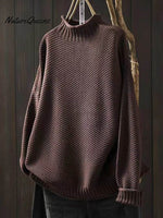 Women's Retro Solid Color Loose Elegant Half Turtleneck Casual Pullover Knitted Sweater