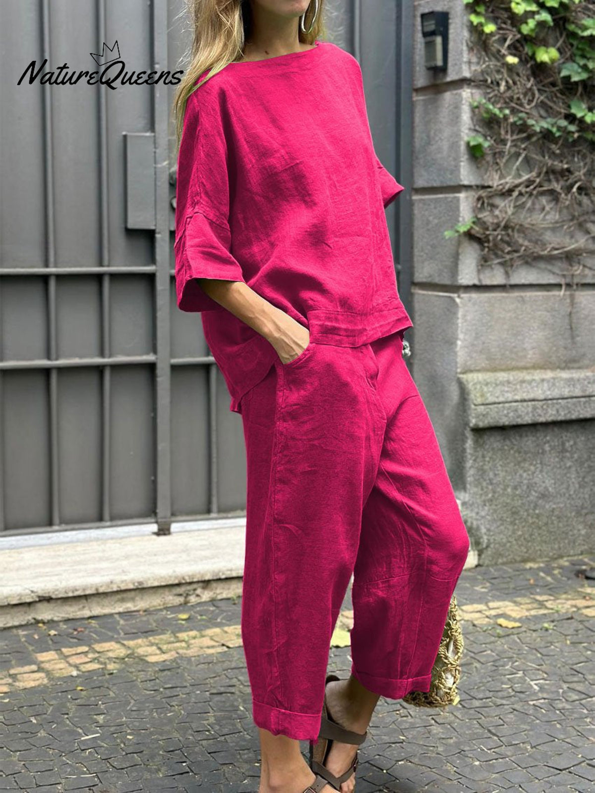 Women’s Casual Cotton And Linen Suit Rose / S