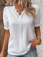 Women's Hollow Short Sleeve European and American Dress Shirt