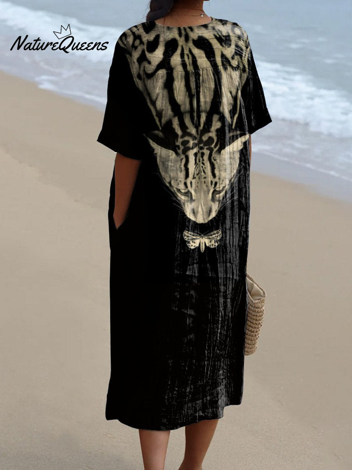 Women's Vintage Leopard and Butterfly Graphic Print Flowing Dress