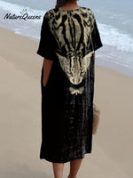 Women's Vintage Leopard and Butterfly Graphic Print Flowing Dress