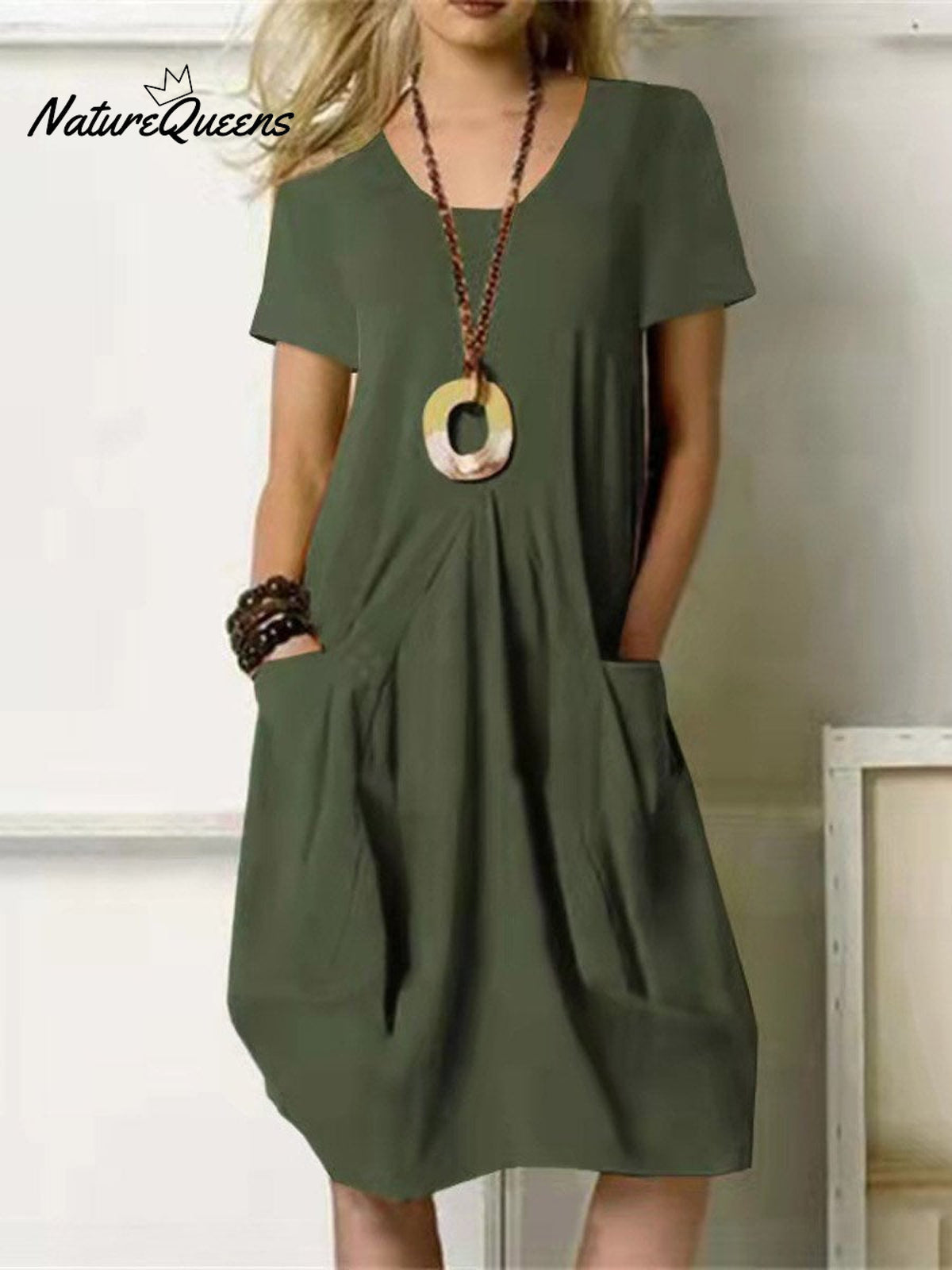 Women's Solid Color Loose Elegant Casual Cotton And Linen Dress
