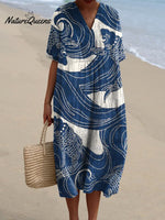 Women's Vintage Lovely Fish Art Print Flowy Dress