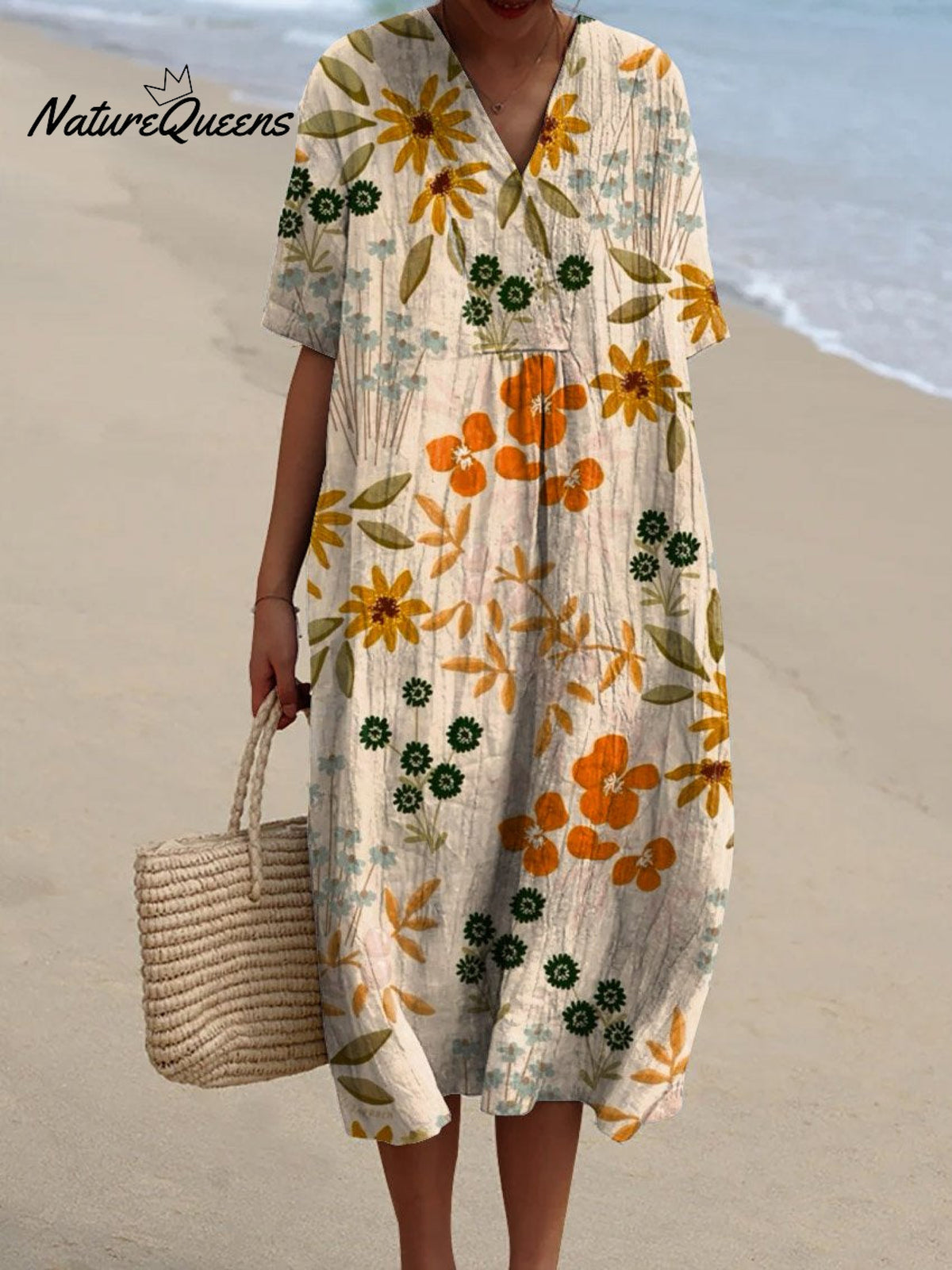 Women’s Retro Floral Art Print Casual Flowy Dress Multicolor / S