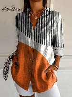 Minimalist Style Geometric And Line Art Printed Women's Casual Cotton Shirt