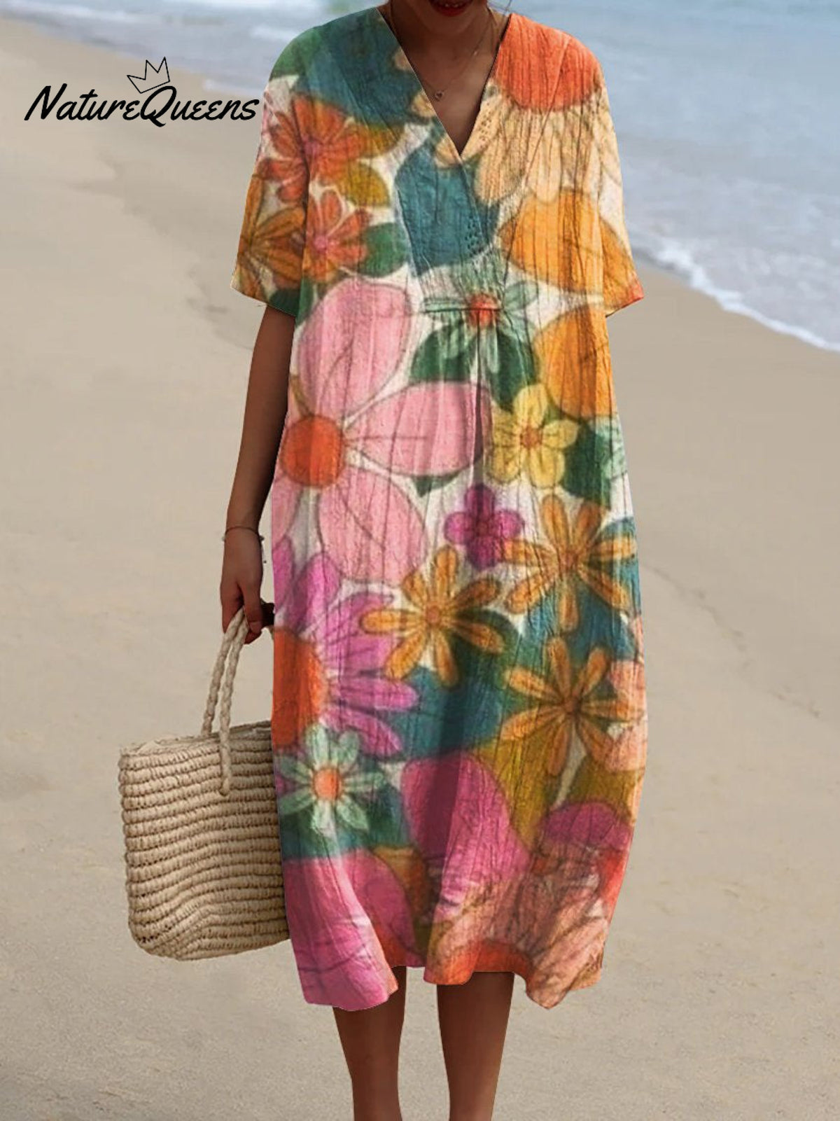 Women's Retro Flower Art PrintCasual Dress