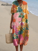 Women's Retro Flower Art PrintCasual Dress