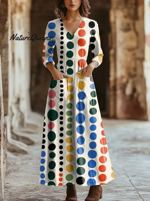 Women's Retro Abstraction Art Print Pocket Cotton Dress
