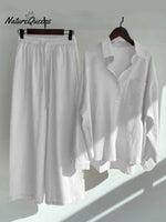 Women's Solid Color Loose Elegant High Waist Casual Cotton And Linen Suit