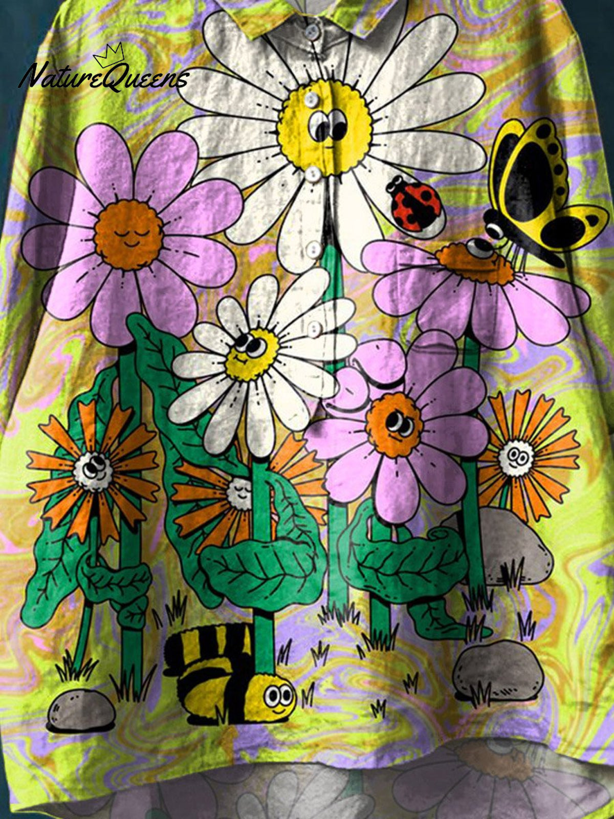 Vintage Lovely Flowers Art Print Casual Cotton And Linen Shirt