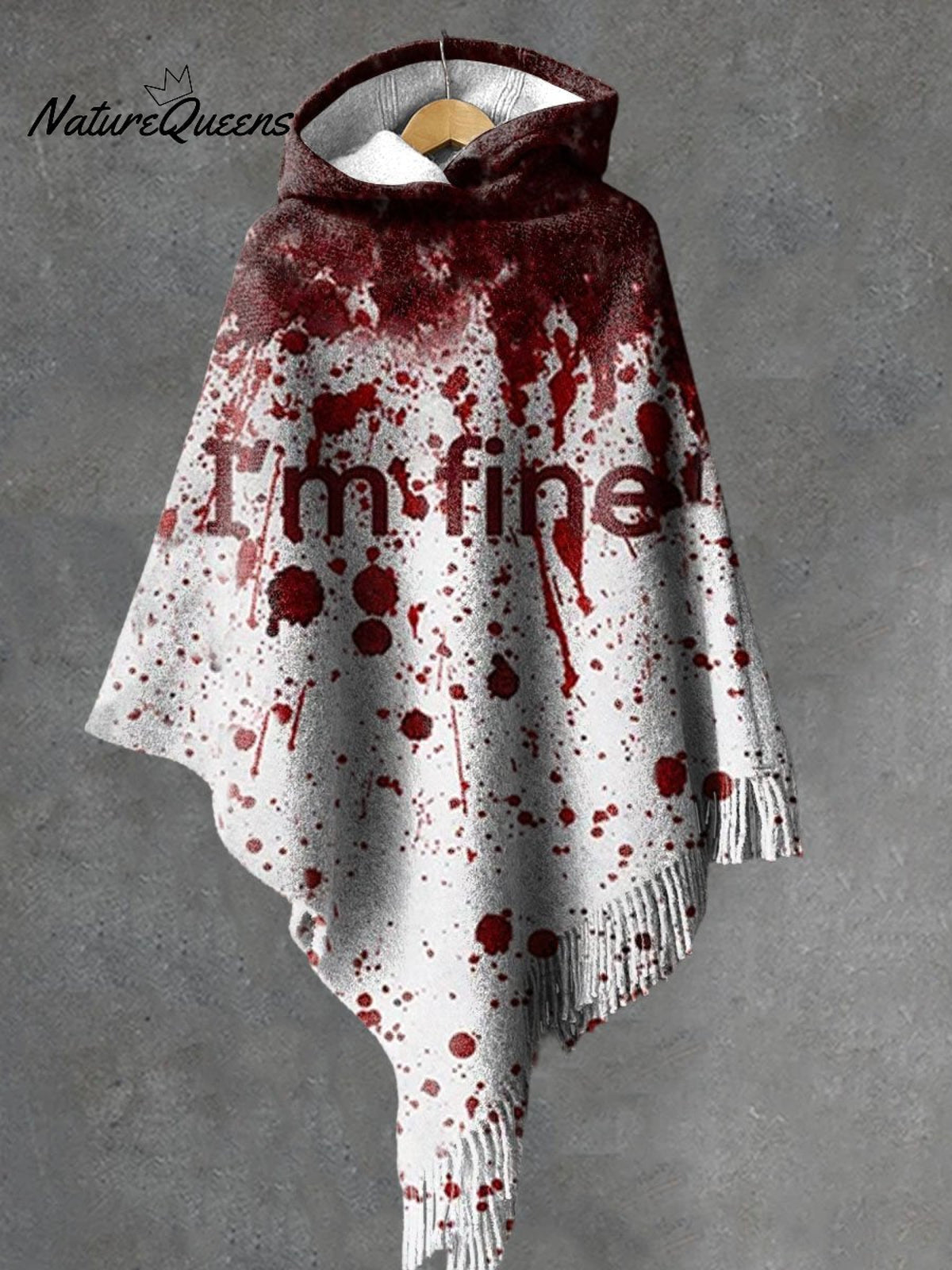 Bloodstain I'm Fine Print Knitted Blanket Poncho Hood Cape