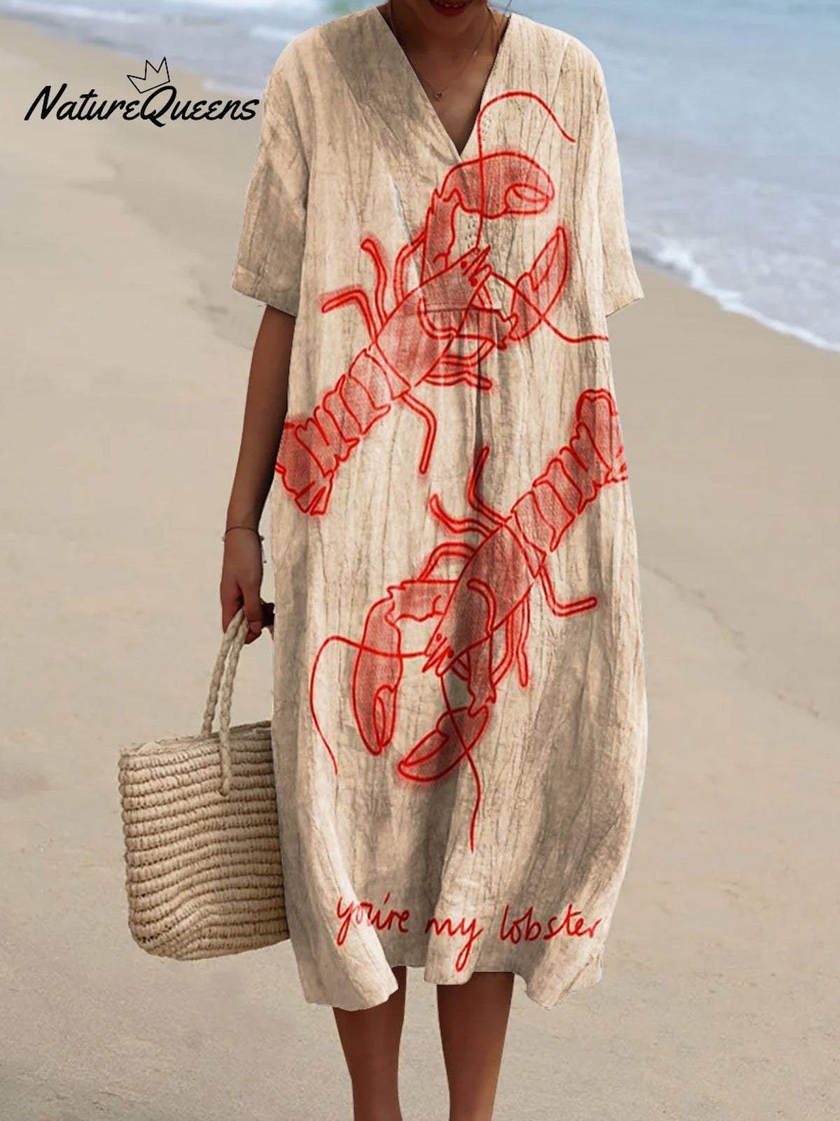 Women's Vintage Lobster Art Print Flowy Dress