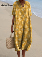 Women's Vintage Flower Art Print Flowy Dress