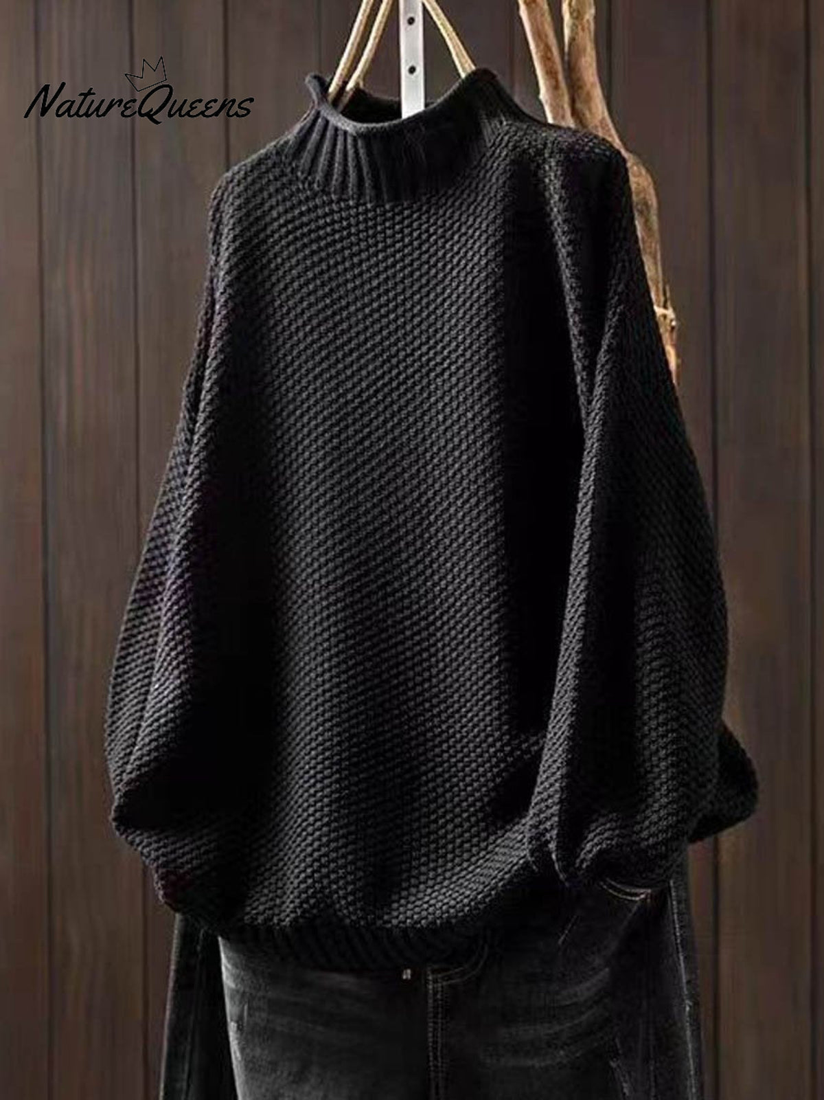 Women's Retro Solid Color Loose Elegant Half Turtleneck Casual Pullover Knitted Sweater