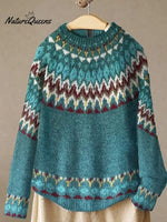 Retro Art Print Casual Pullover Sweater