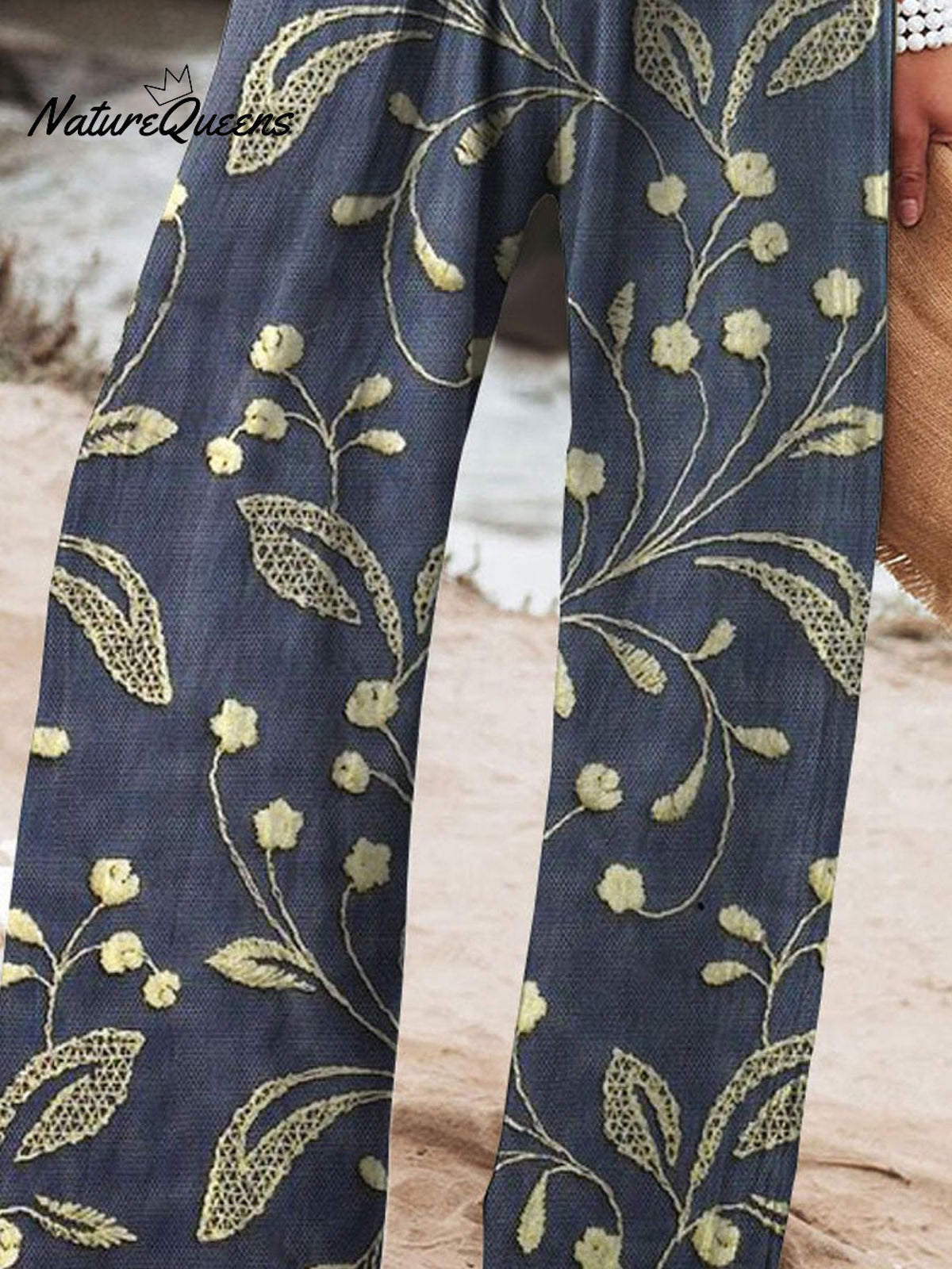 Women’s Vintage Floral Art Printed Cotton And Linen Casual Pants