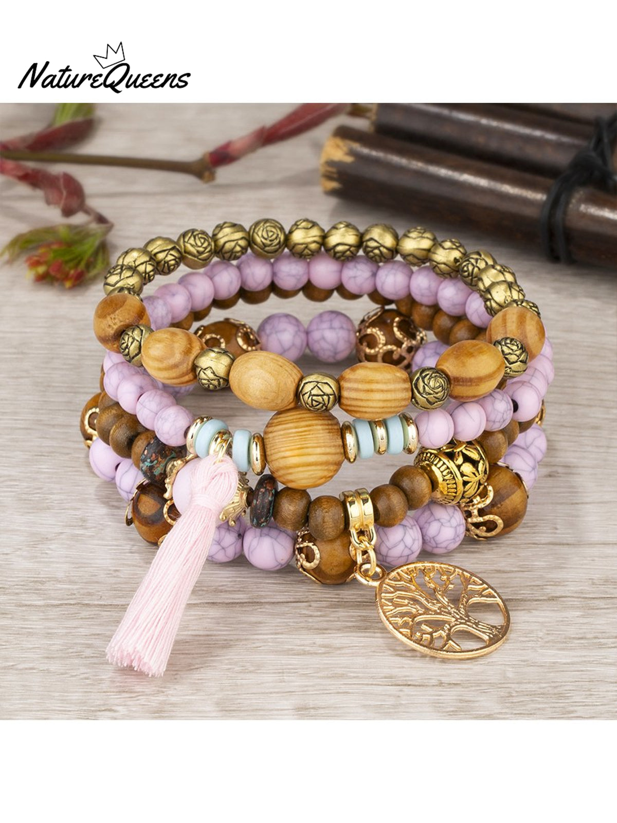 Boho Multi - Layered Wooden Beaded Bracelet 10 / Onesize