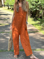 Women's Casual Cotton Linen Wide Leg Jumpsuit