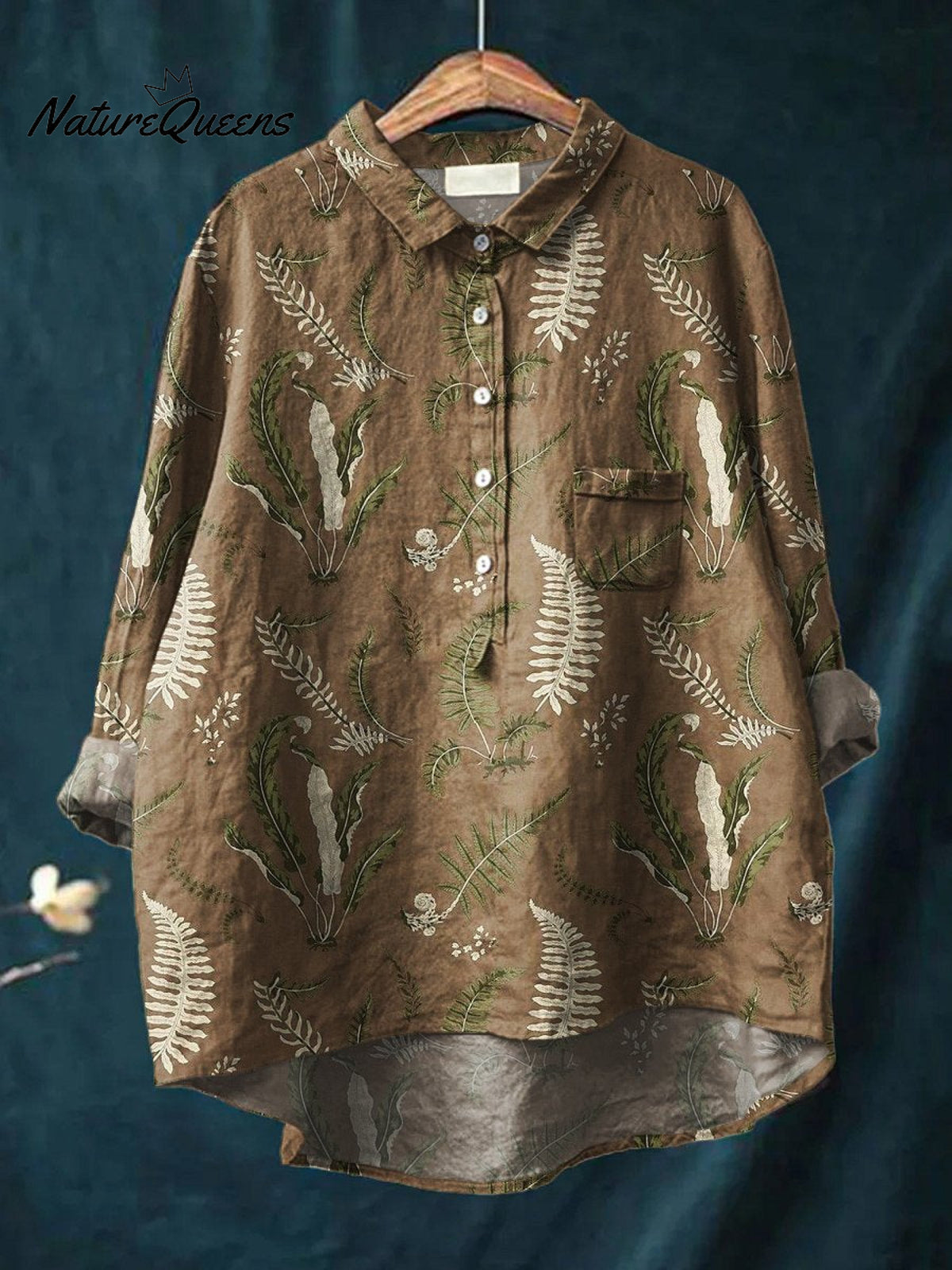 Women's Floral Art Print Casual Cotton And Linen Shirt